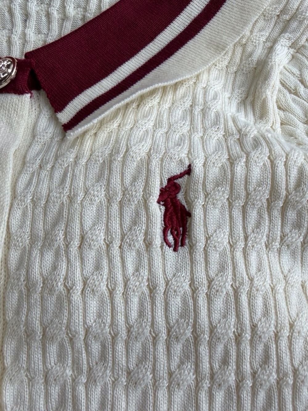 Polo by Ralph Lauren Cream Knit Polo Collar Skirt Set with Maroon Trim - Picture 3 of 8